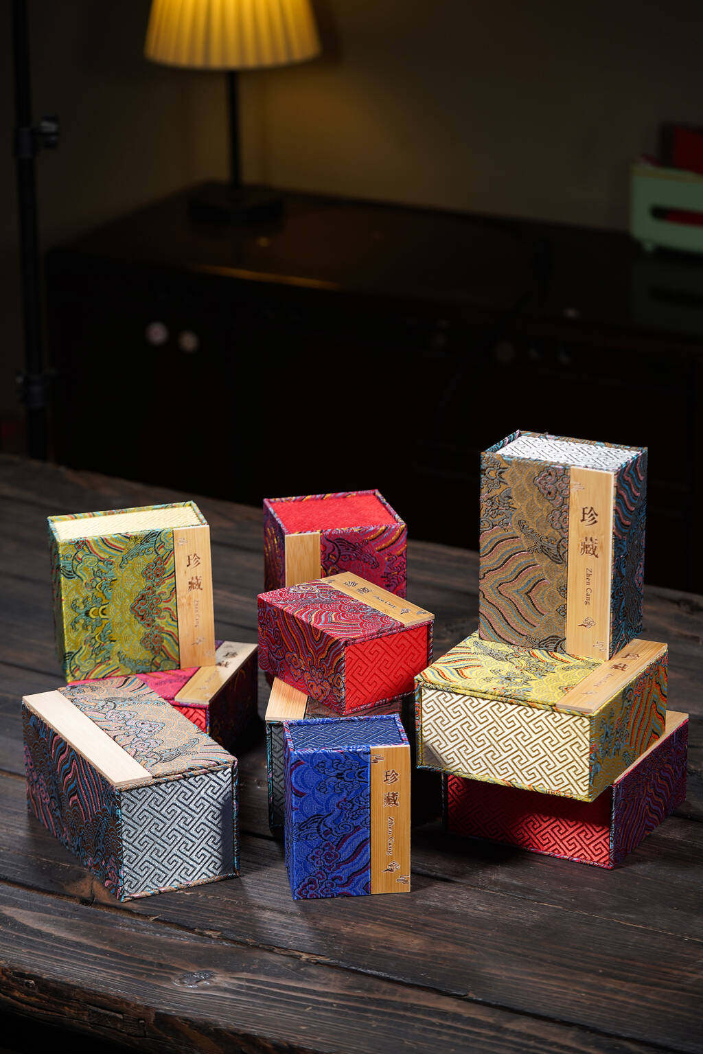 复古首饰收纳盒玉石玉器文玩手串手镯手把件波浪纹双开式包装锦盒