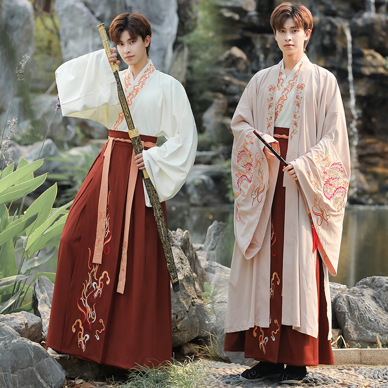 原创汉服复古龙纹绣花武侠中国风情侣表演服学生装日常班服团服