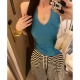 十三行2025夏季 上衣女 挂脖针织V领吊带背心露背修身 新款 气质无袖