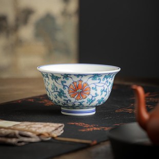 主J人杯家用办公杯喝茶. 优选斗彩茶杯压手杯个人中式