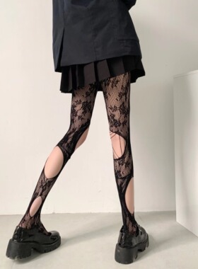 Wuuuus 网红破洞丝袜女薄款防勾丝缕空黑丝暗黑风ins潮连裤袜白丝