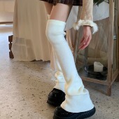 Wuuuus长筒针织袜套女秋冬保暖白色过膝袜套jk高筒堆堆袜灰色腿套