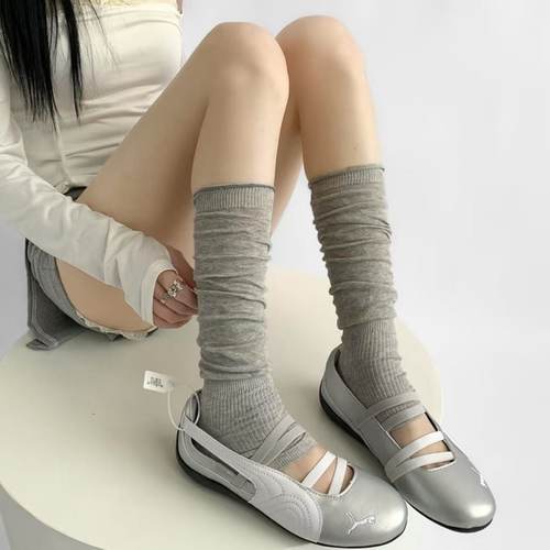 Wuuuus 灰色踩脚袜套女夏季薄款拼接中筒堆堆袜白色芭蕾风腿套长 - 封面