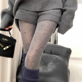 Wuuuus灰色波点丝袜女秋冬格雷系连裤 袜黑色微透显瘦打底袜子韩系