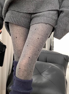 Wuuuus灰色波点丝袜女秋冬格雷系连裤袜黑色微透显瘦打底袜子韩系