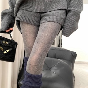 Wuuuus灰色波点丝袜女秋冬格雷系连裤袜黑色微透显瘦打底袜子韩系