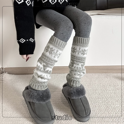 费尔岛复古针织袜套女秋冬保暖