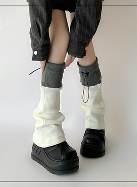 Wuuuus 拼接撞色袜套女秋冬机能风小众设计感灰色腿套辣妹小腿袜