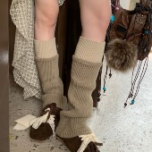 Wuuuus 琥珀系复古堆堆袜子女秋冬保暖羊毛拼色袜套日系长筒腿套