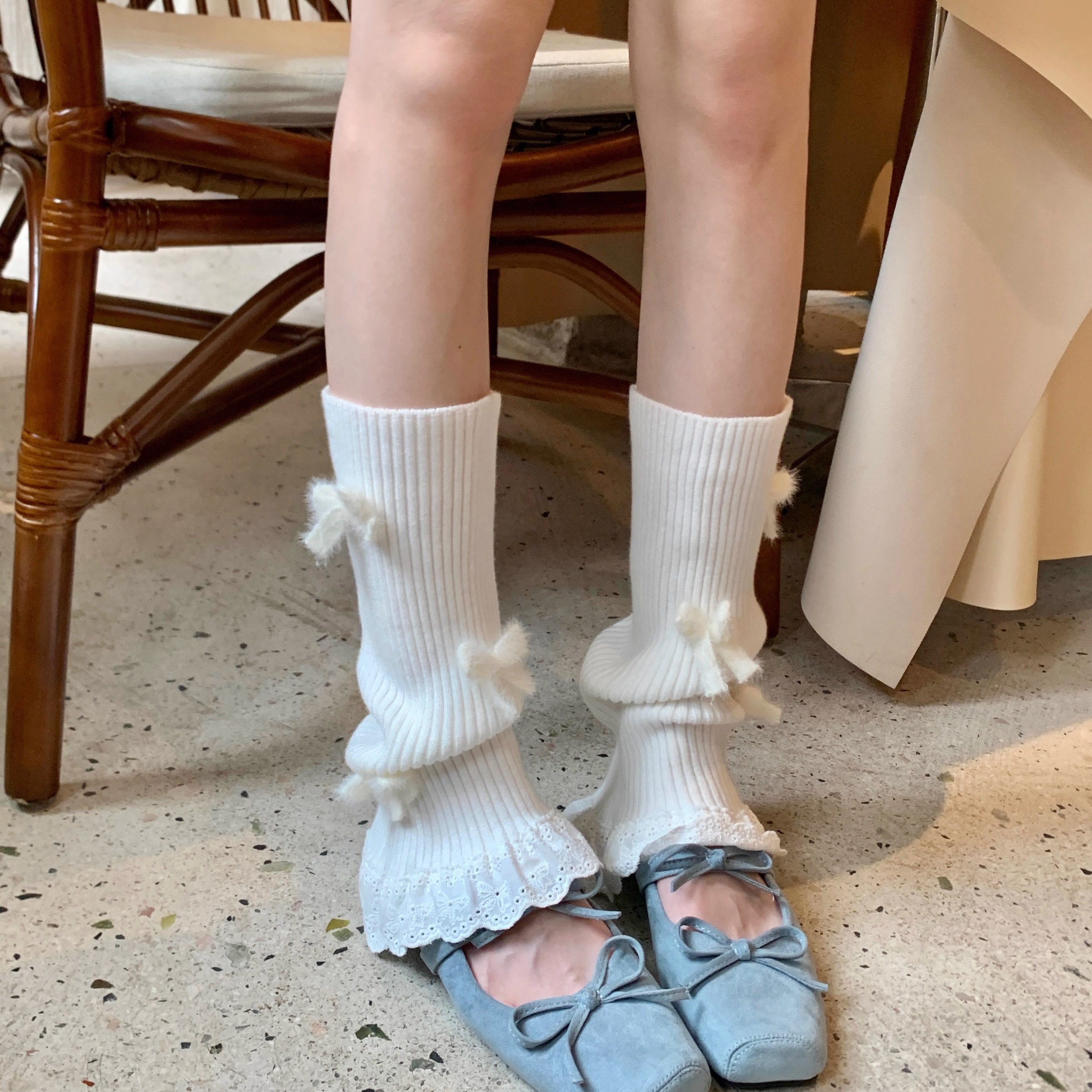 Wuuuus针织袜套女秋冬保暖蝴蝶结蕾丝花边堆堆袜显瘦灰色中筒腿套,女士内衣/男士内衣/家居服,中筒袜,淘宝优惠券,粉丝福利购,淘宝优惠卷