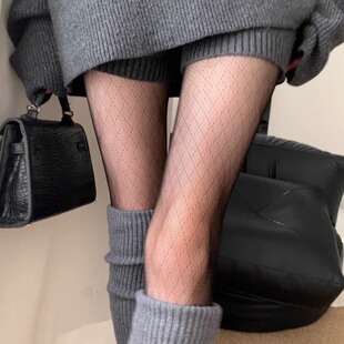 Wuuuus 菱格丝袜女春秋款防勾丝性感显瘦方块条纹jk连裤袜子黑丝