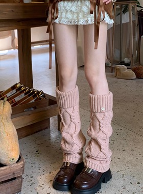 Wuuuus 秋冬复古白色袜套加厚粗线粉色针织堆堆袜辣妹y2k灰色腿套
