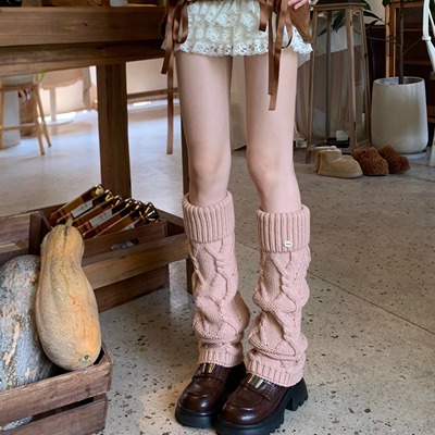 秋冬复古白色袜套加厚粗线腿套