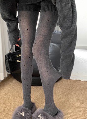 Wuuuus 波点黑色丝袜女秋冬外穿显瘦灰色连裤袜辣妹黑色打底裤袜