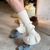 Wuuuus 花苞袜套女秋冬保暖阔腿jk日系堆堆袜白色辣妹显瘦小腿套