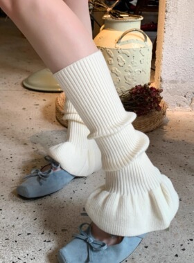 Wuuuus 花苞袜套女秋冬保暖阔腿jk日系堆堆袜白色辣妹显瘦小腿套