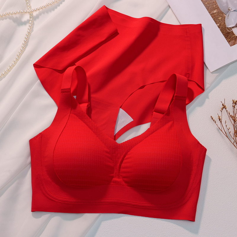 红色本命年内衣套装女舒适文胸