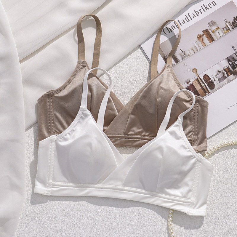 法式缎面内衣女薄款夏季小胸聚拢不空杯性感纯欲三角杯白色文胸罩,女士内衣/男士内衣/家居服,文胸,淘宝优惠券,粉丝福利购,淘宝优惠卷