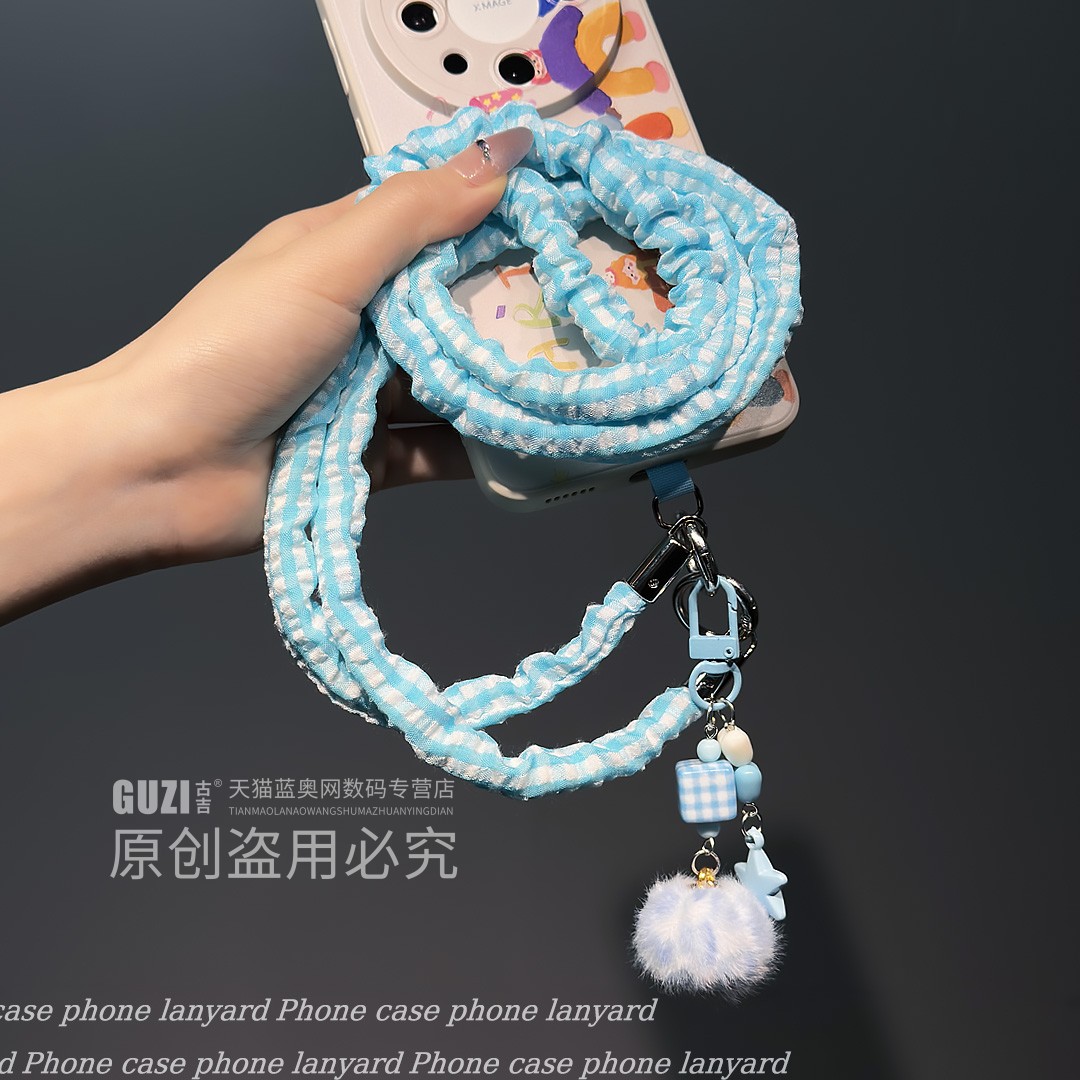 ins爆款手机挂绳豹纹毛球金属斜挎长链可爱甜美包包挂件粉色钥匙扣女生挂饰手工diy小众高级不勒脖防丢手机链