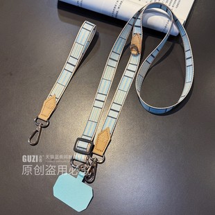 手机挂绳皮扣帆布可调节斜挎背带女款高端个性印花帆布不勒脖手机挂链包包钥匙扣牢固耐用防丢手机链绳带夹片
