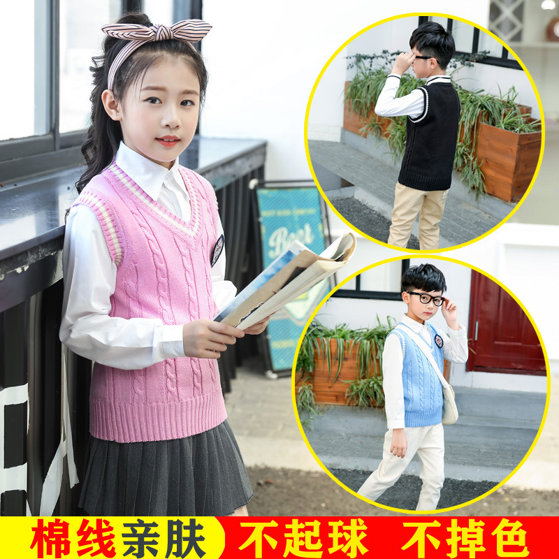 儿童合唱演出服毛衣 针织衫园服马甲学院风v领鸡冠领背心一件