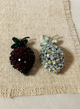 美采现货vintage中古首饰WARNER玻璃水晶质感树莓胸针