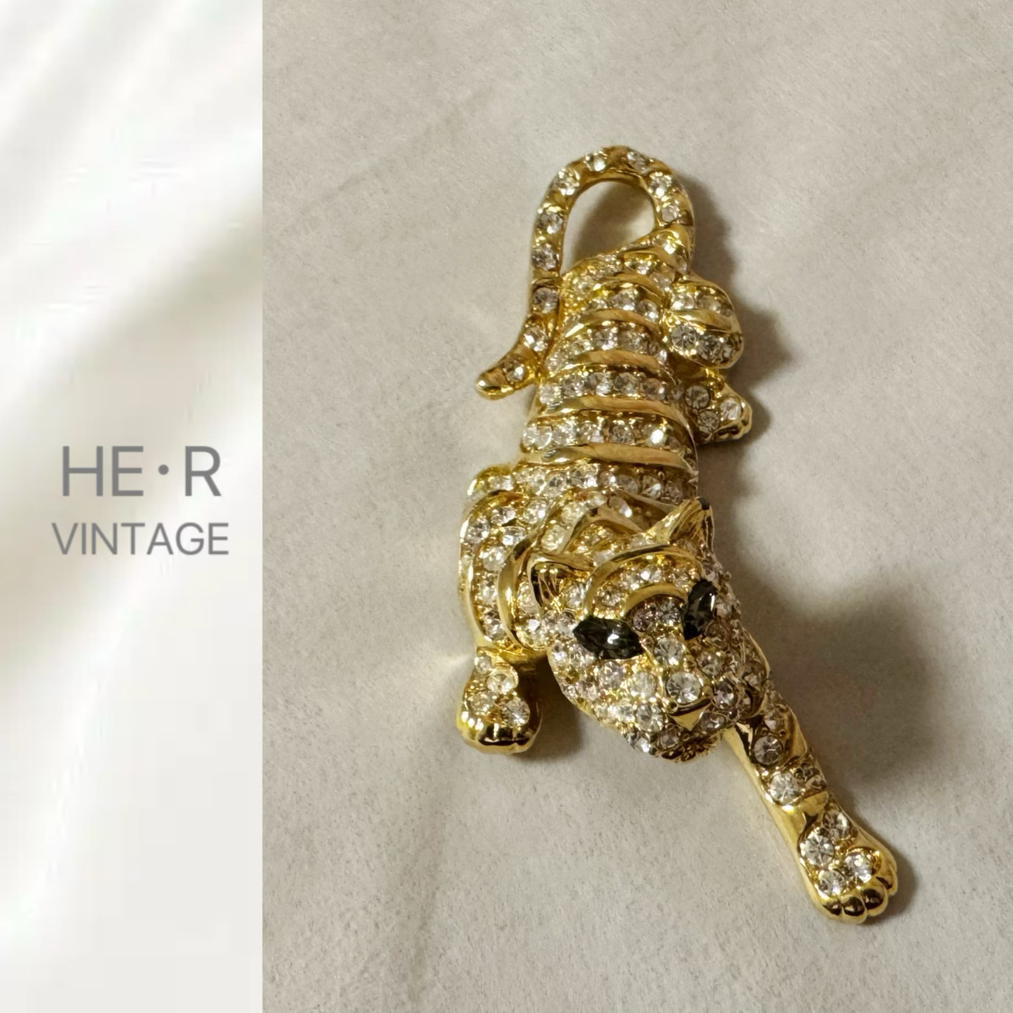 现货中古首饰TRIFARI画册推荐款满钻立体猎豹vintage胸针