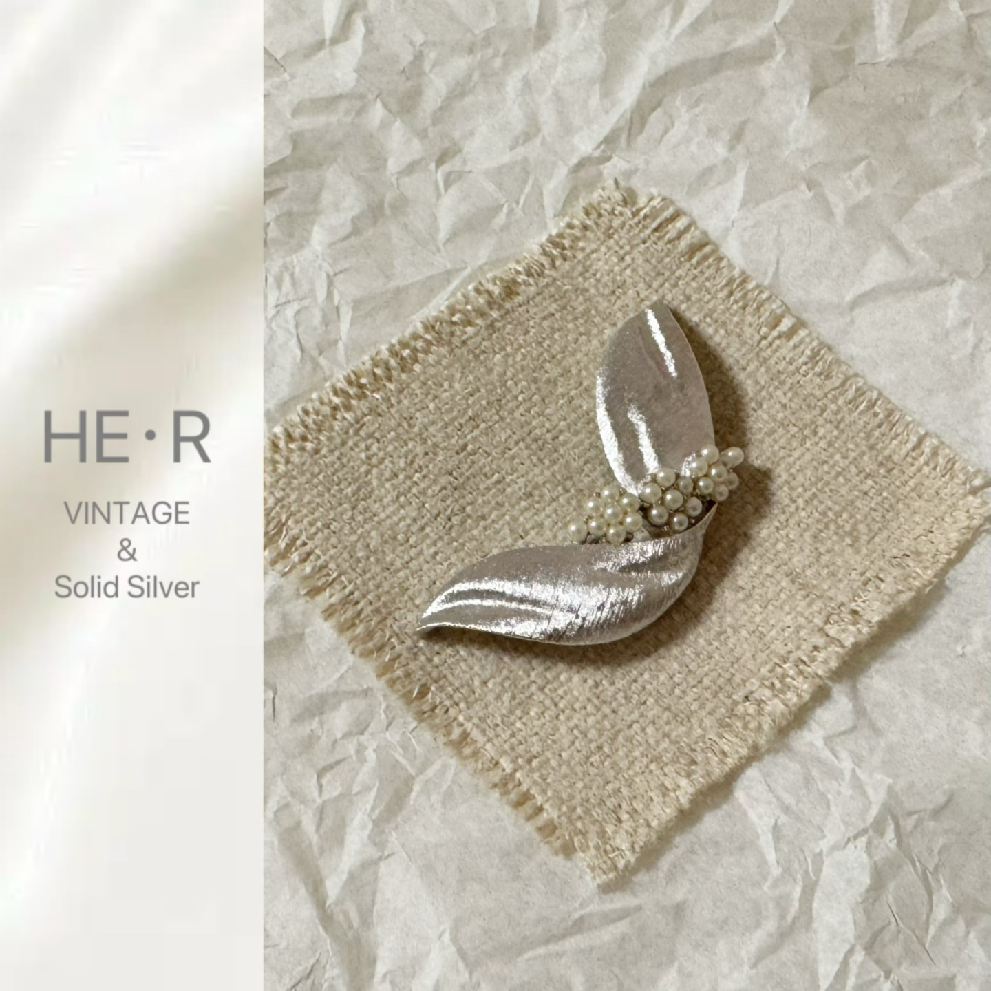 现货vintage中古crown TRIFARI生日缎带系列拉丝质感银色胸针