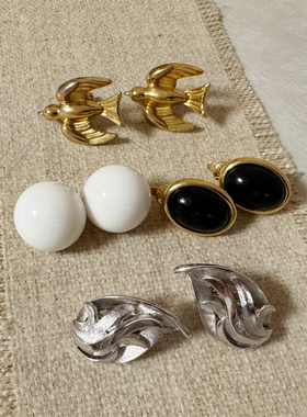 美采现货vintage中古首饰打标耳夹crown TRIFARI 飞马Coro