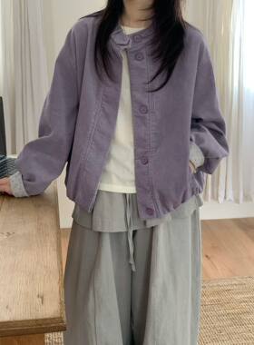 Wuli 26秋新韩版宽松显瘦拼碎花百搭立领灯芯绒夹克短外套女上衣