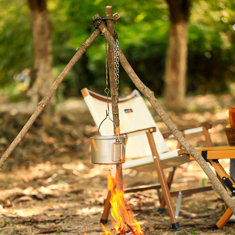 蔻盾纯钛三角吊锅支架户外露营野餐烧烤便携易收纳多功能野营装备
