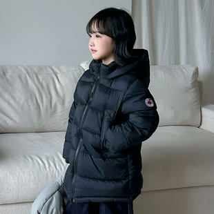 儿童中长款羽绒棉服男童女童过膝加厚夹棉外套中大童连帽防风棉袄