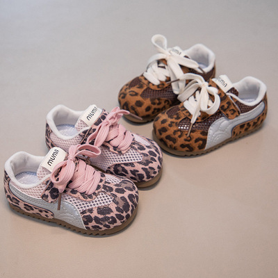 夏季儿童豹纹网面软底防滑德训鞋
