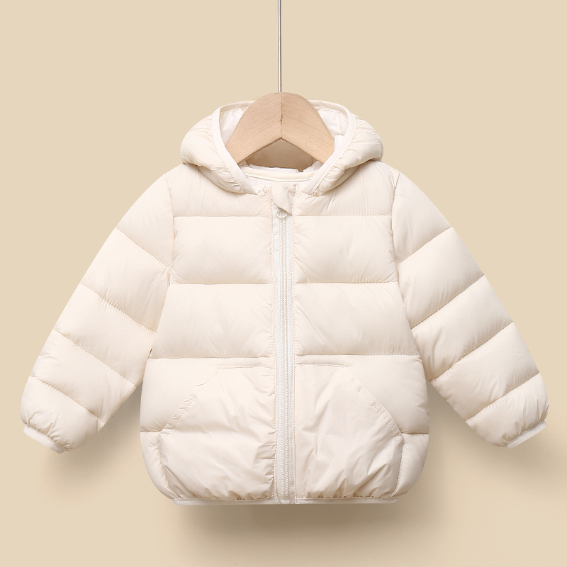 男女童纯色儿童连帽羽绒棉服秋冬