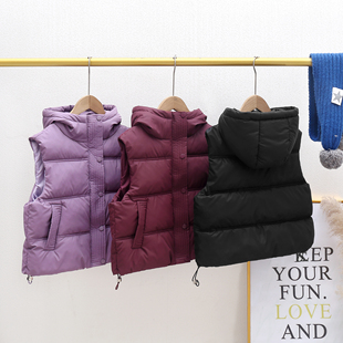 2026儿童小羊皮羽绒棉连帽马甲男女童加厚背心中大童洋气外穿外套