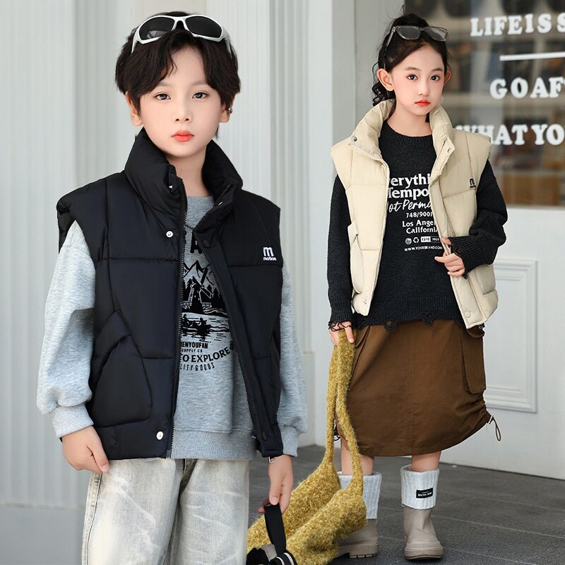 儿童秋冬新款马甲男女童加厚立领背心中大童韩版洋气学生夹棉马甲