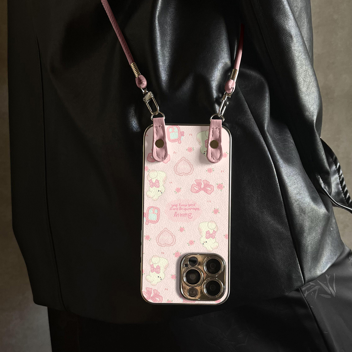 适用于OPPOReno15Pro手机壳粉爱心兔新款带挂绳FINDx8s/x7ultra全包x6/5防摔a58硅胶7/8/9女10/11pro十12套13