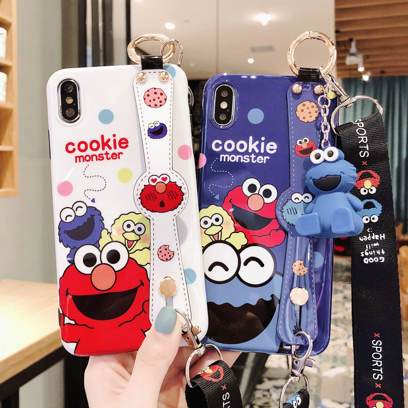 oppor9sp手机壳卡通芝麻街斜挎绳腕带玩偶支架r11p硅胶r11sp防摔r1
