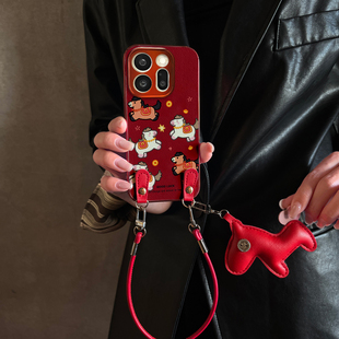 11pro12套13 x7ultra马年全包x6防摔硅胶女10 findx9带挂绳x8s 适用OPPOReno15Pro手机壳五财福马红色新款