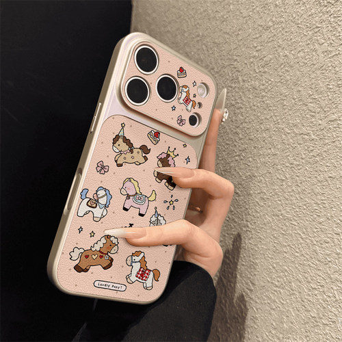 适用于苹果17promax手机壳大视窗皮纹粉底彩马iphone14/16pro套硅胶xs全包防摔15ultra套网红11新款xr女13PRO
