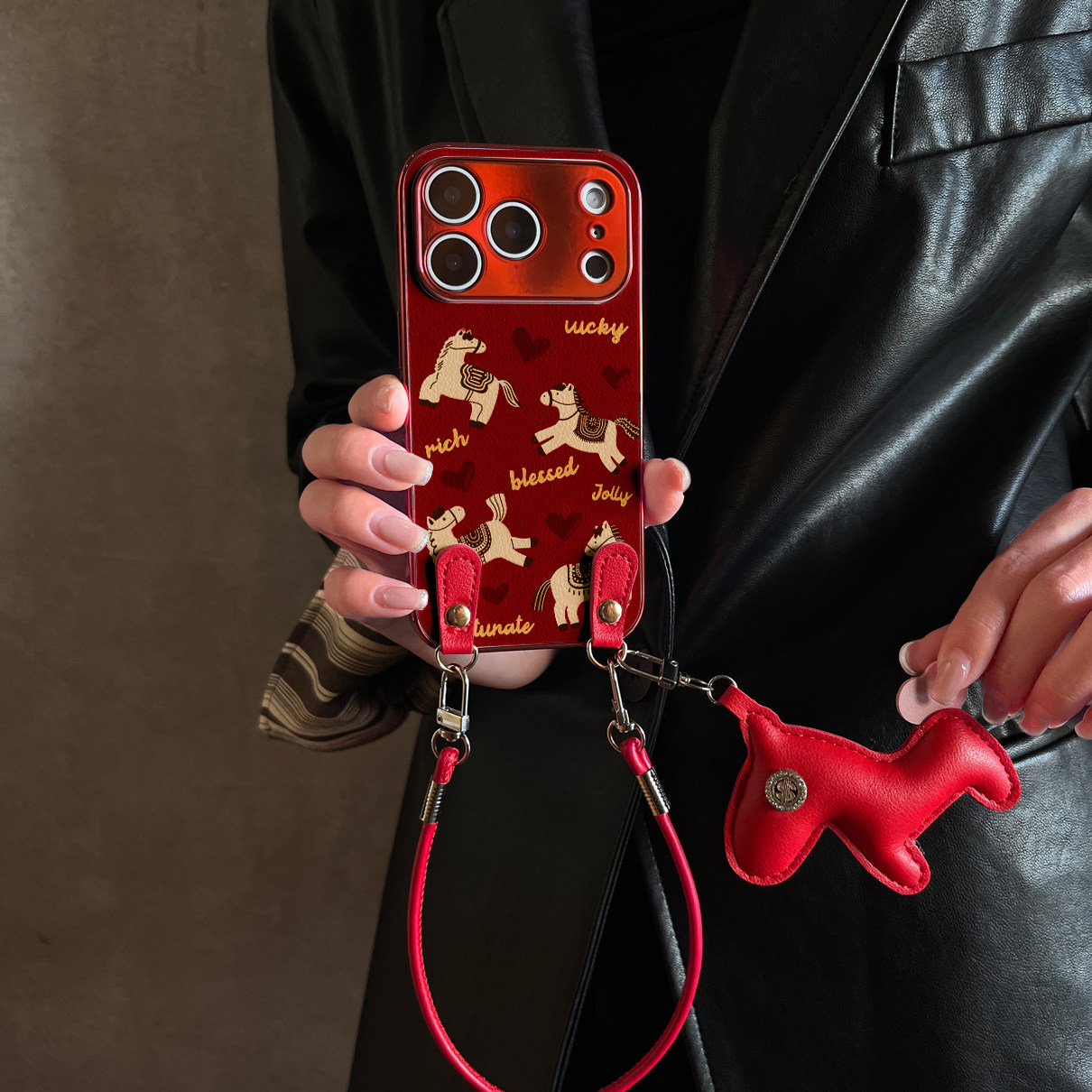 适用OPPOReno15Pro手机壳红无福马红色新款findx9带挂绳x8s/x7ultra马年全包x6防摔5硅胶女10/11pro12套13/14