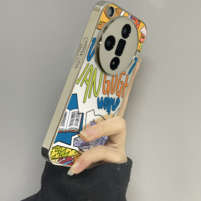 适用于oppofindx7Ultra手机壳电镀镜面切裂插画高级感oppoa2/3pro外硅胶全包防摔FINDX5/6pro套新款女x7至尊