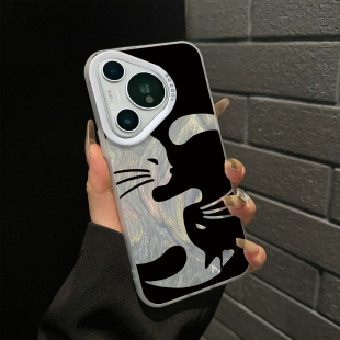 适用于华为pura70pro十手机壳正负形猫咪羽光高级感P60art硅胶全包防摔P50E新款 p60pro硬p70ULTRA套 男女p40