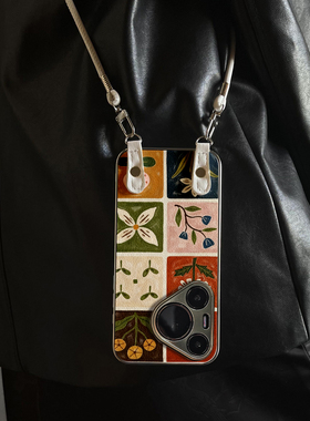 适用于华为Pura70pro手机壳新款六宫格花Mate60/70pro十套50/40全包防摔P60/80带挂绳Nova14ultra/13/12外7/9