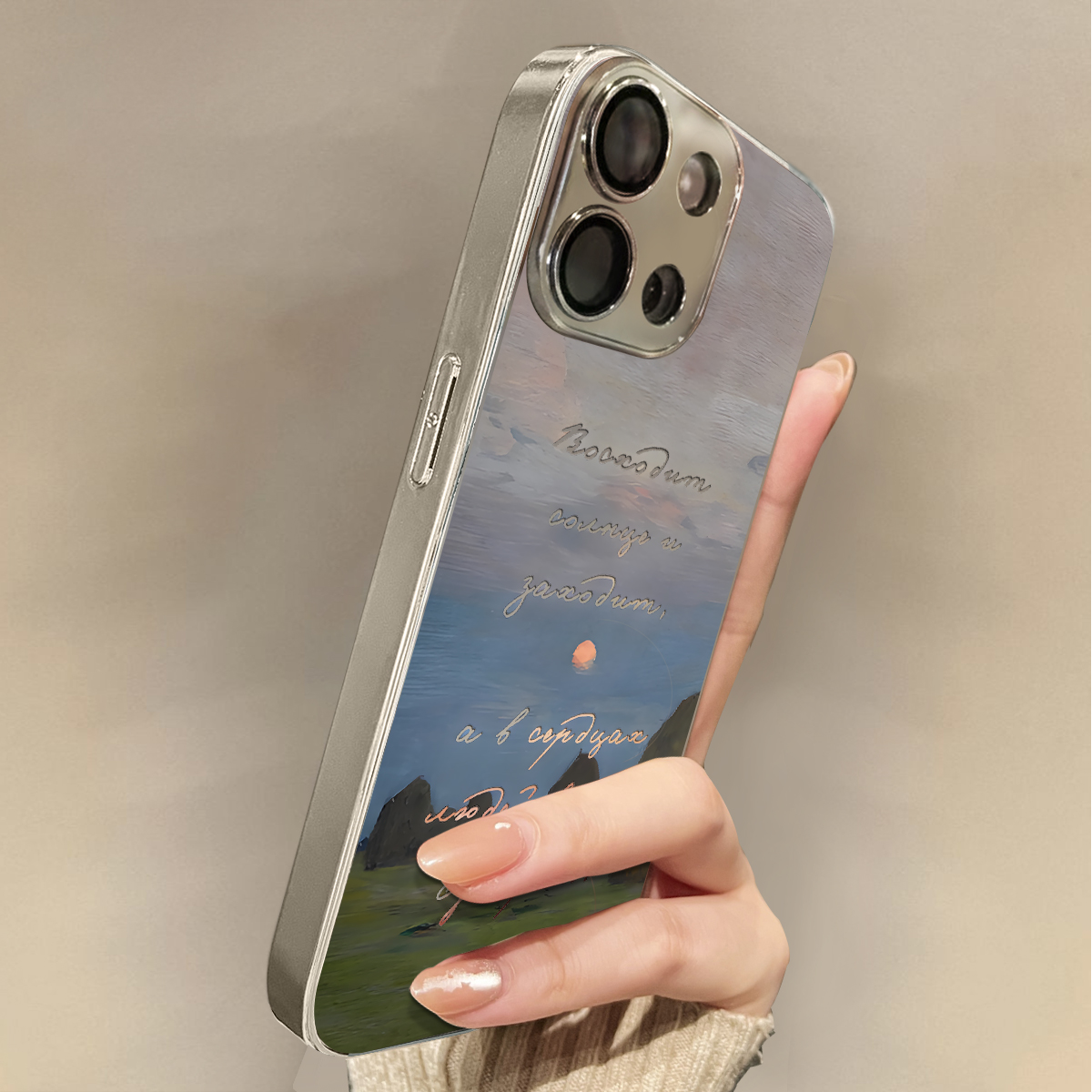 适用于OPPOReno13Pro手机壳日落风景电镀镜面高级感a2/a3pro硅胶全包5防摔6新款男女7/8/9潮Reno10/11pro十12