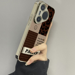 用于华为pura70proUltra手机壳小羊皮咖啡布纹p40高级感p50e外全包防摔P60新款网红男女潮牌P70pro十套软