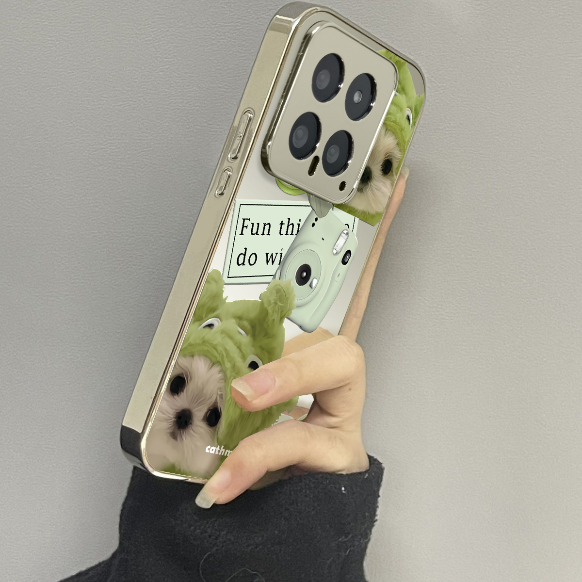 适用于小米14ultra手机壳电镀镜面绿帽狗狗note13全包10s防摔红米k70e高级感12s网红11新款k50/60女13pro套硬