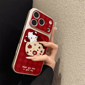 适用于苹果17promax手机壳皮纹红格KT猫iphone14 16pro套硅胶xs全包防仿皮纹15ultra套网红11新款 xr女13PRO