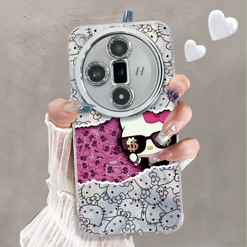 自带镜头膜适用于OPPOFINDx7Ultra手机壳暴富猫咪高级感水钻精孔FINDX6PRO外硅胶全包防摔oppofindx5套新款女