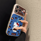 适用于苹果17promax手机壳皮纹蓝底KT猫iphone14 16pro套硅胶xs全包防摔斜跨15ultra套网红11新款 xr女13PRO